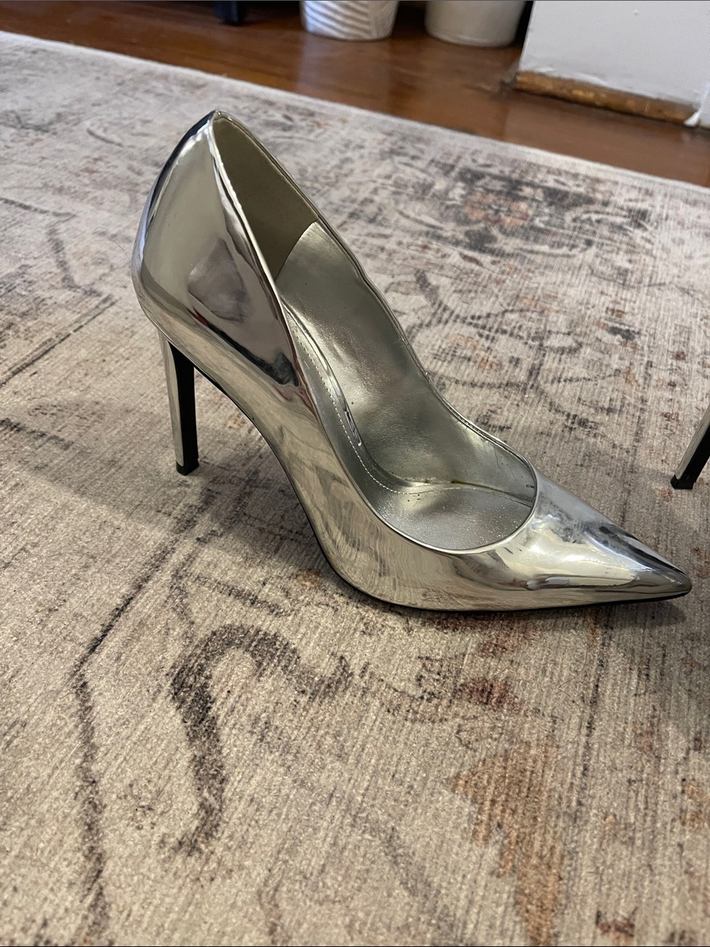 DKNY Metallic Silver Pointed-Toe Stiletto Pump